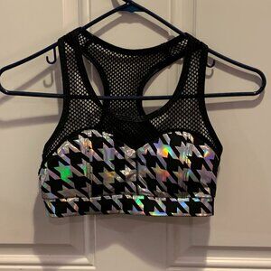 Cleo Hurricane Holographic Houndstooth Heart Breaker Mesh Bra Crop Pole Top SM